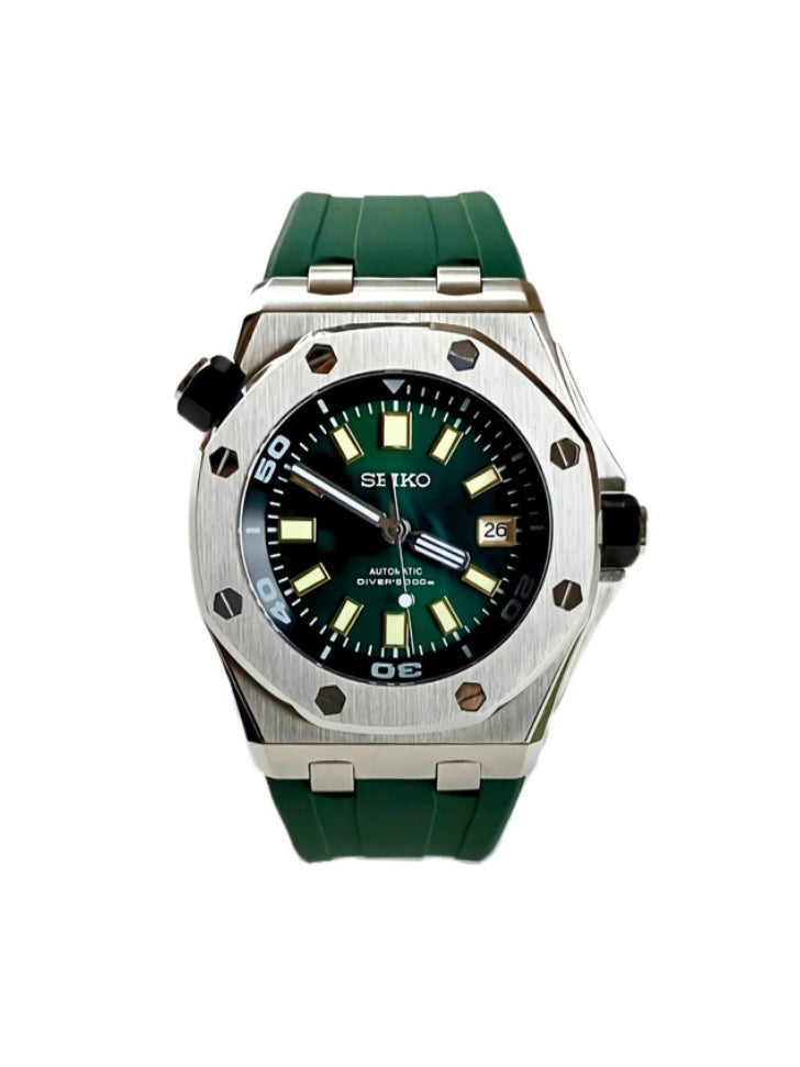 SEIKO MOD SILVER ROYAL OAK OFFSHORE DIVER GREEN 42MM WristWorks